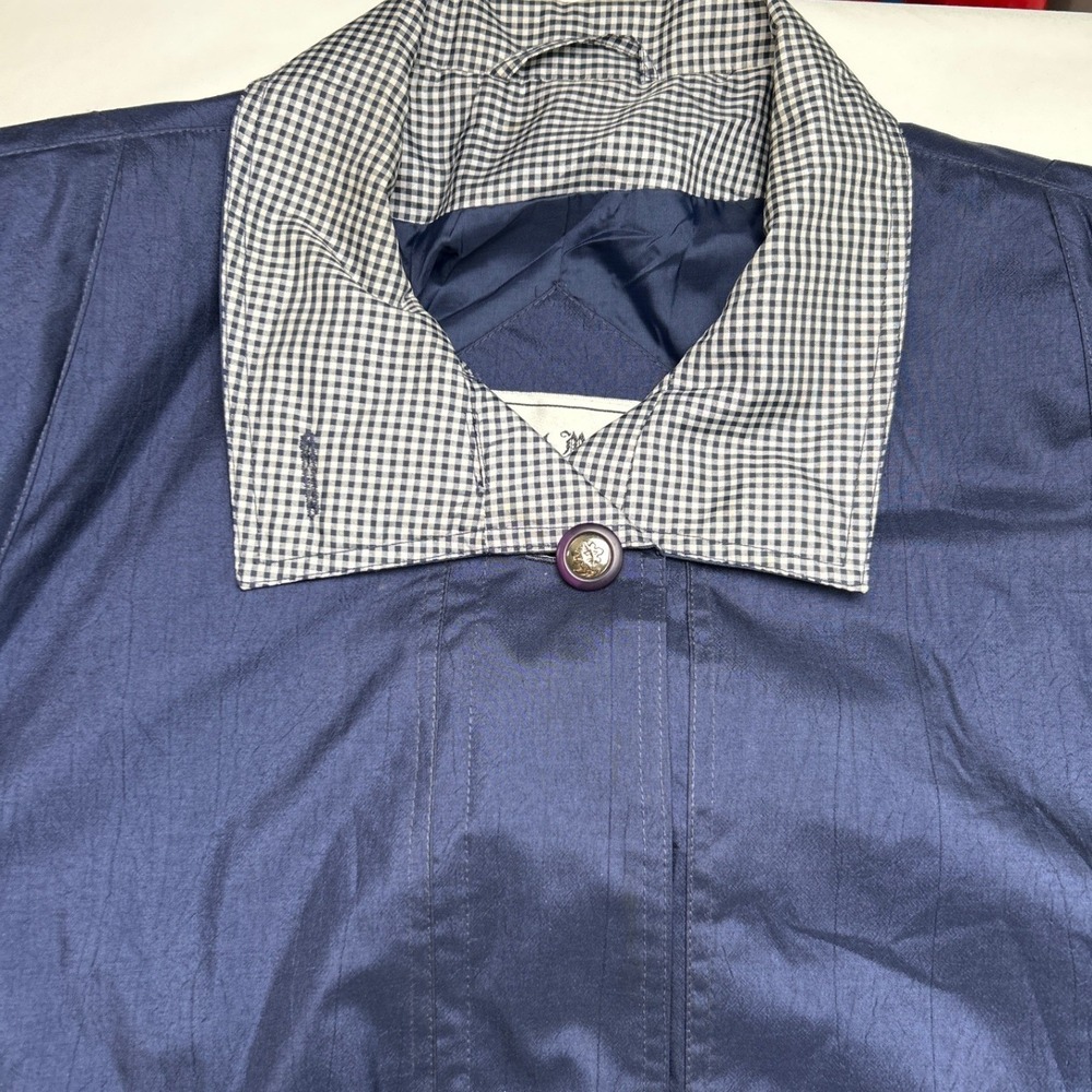 British Mist Womens Vintage Trench Coat Navy Blue Size 16 Gingham Trim Belted - Picture 5 of 10